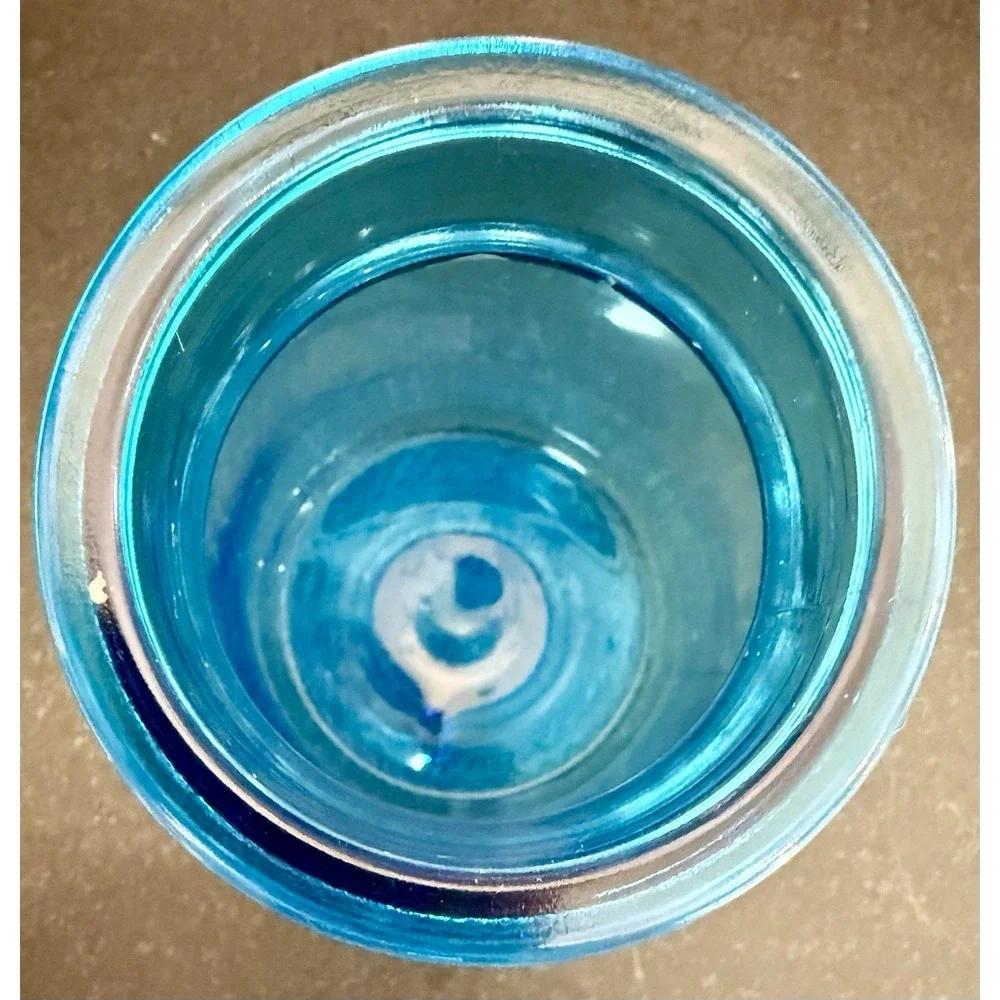 Vintage Blue Apothecary Glass Jar Bubble Lid Canister 8.75